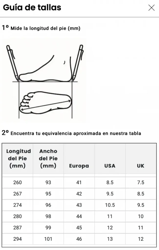 Guía de tallas